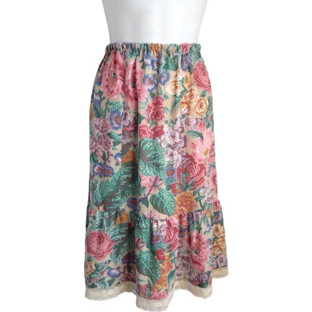Vintage Prairie Floral Ruffle Midi Skirt XS